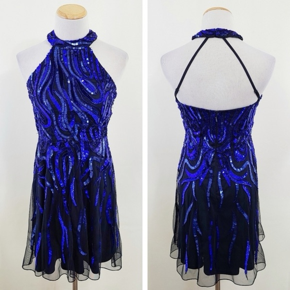 Ashley Lauren Blue Sequin Kids Formal Dress